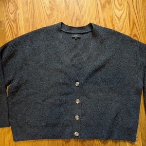 Quince Cropped V-neck Cashmere Cardigan, Gray, XL